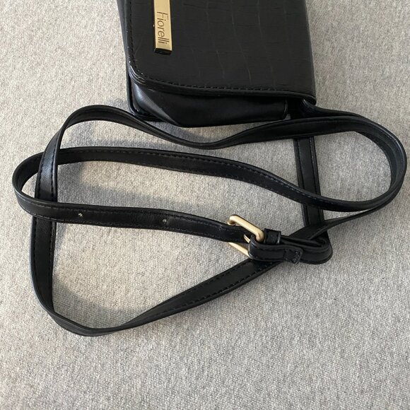 Fiorelli Faux Crocodile Leather Black Gold Detail Crossbody Bag - Picture 15 of 15